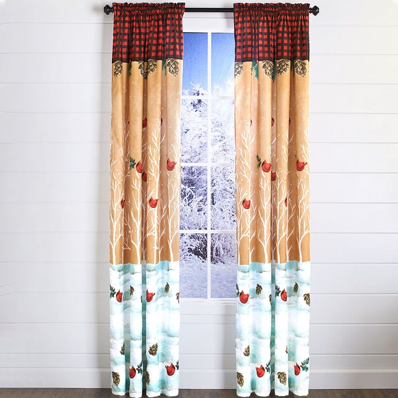 Holiday Cardinal and Pinecone Light-Filtering Polyester Window Panel