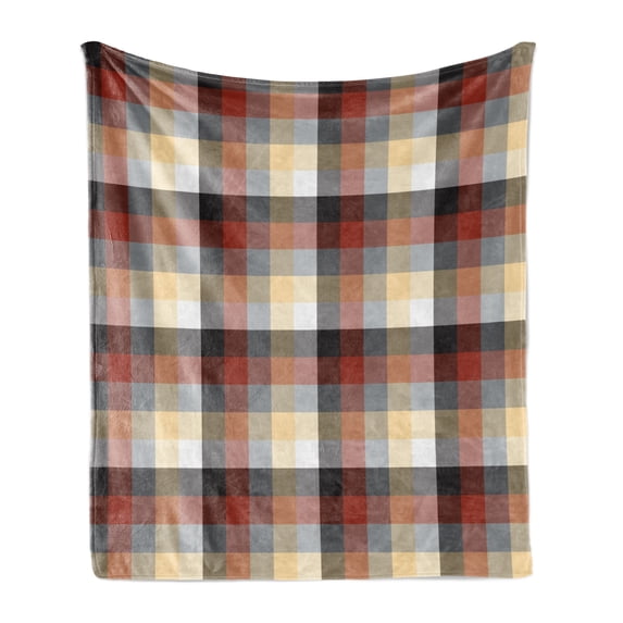 Plaid Soft Flannel Fleece Blanket, Checkered Squares Pattern with Colorful Quilt Design Abstract Geometric Arrangement, Cozy Plush for Indoor and Outdoor Use, 60" x 80", Multicolor, by Ambesonne
