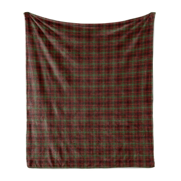 Plaid Soft Flannel Fleece Blanket, Classic Composition of Squares Tartan Pattern Scottish Style Illustration, Cozy Plush for Indoor and Outdoor Use, 50" x 60", Vermilion Green Black, by Ambesonne