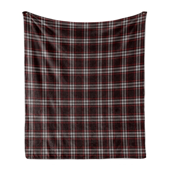 Plaid Soft Flannel Fleece Blanket, Composition of Traditional Scottish Geometric Elements Abstract Design, Cozy Plush for Indoor and Outdoor Use, 50" x 70", Vermilion Eggplant Grey, by Ambesonne