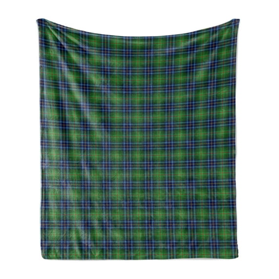 Plaid Soft Flannel Fleece Blanket, Grunge Looking Vibrant Colored Scottish Folkloric Pattern with Cultural Retro Design, Cozy Plush for Indoor and Outdoor Use, 50" x 70", Multicolor, by Ambesonne