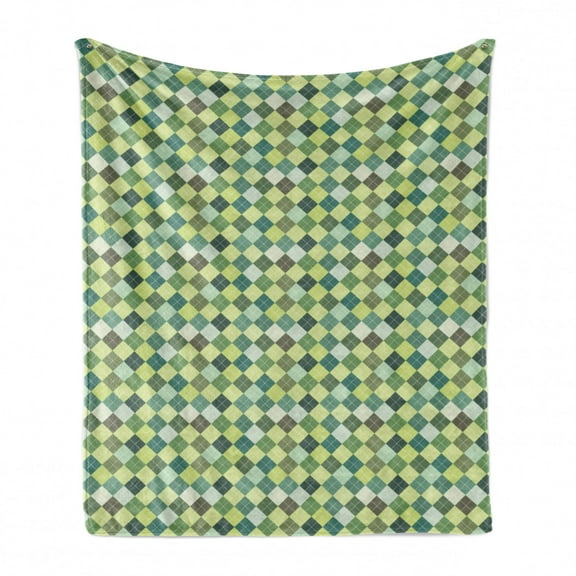 Plaid Soft Flannel Fleece Blanket, Traditional Argyle Pattern in Pastel Green Tones Checkered Striped Classical Design, Cozy Plush for Indoor and Outdoor Use, 60" x 80", Multicolor, by Ambesonne