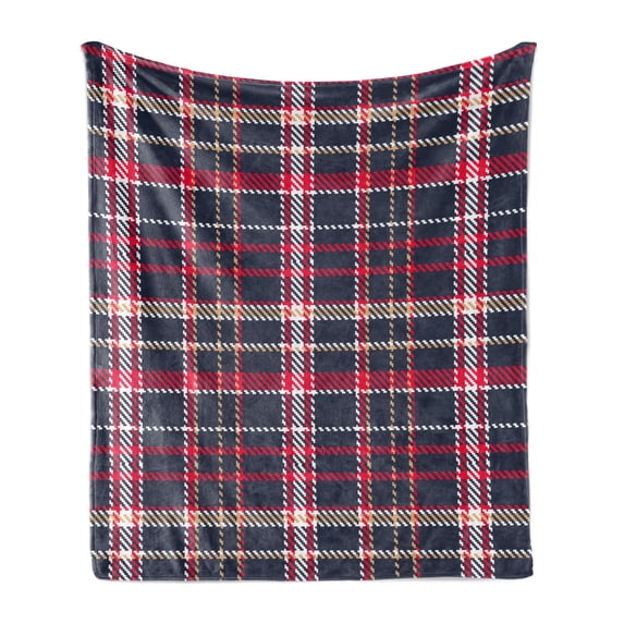 Plaid Soft Flannel Fleece Throw Blanket, Classical Pattern Traditional Origins Irish Country Retro Style Simple Checkered, Cozy Plush for Indoor and Outdoor Use, 50" x 70", Multicolor, by Ambesonne