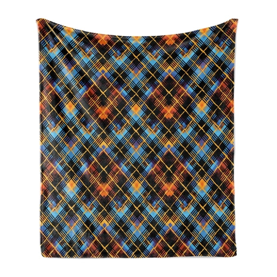 Plaid Soft Flannel Fleece Throw Blanket, Contemporary Design of Geometrical Diagonal Tartan Pattern with Intersecting Lines, Cozy Plush for Indoor and Outdoor Use, 70" x 90", Multicolor, by Ambesonne