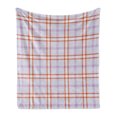 thumbnail image 1 of Plaid Soft Flannel Fleece Throw Blanket, Diagonal and Vertical Stripes in Checkered Pattern in Pastel Tones, Cozy Plush for Indoor and Outdoor Use, 70" x 90", Lavender and Burnt Sienna, by Ambesonne, 1 of 5