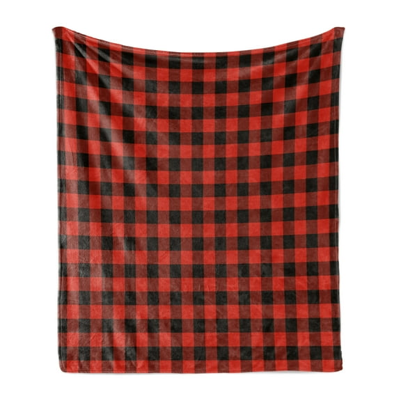 Plaid Soft Flannel Fleece Throw Blanket, Lumberjack Fashion Buffalo Checks Pattern Retro Style Grid Composition, Cozy Plush for Indoor and Outdoor Use, 50" x 60", Orange Black, by Ambesonne
