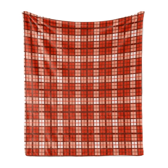 Plaid Soft Flannel Fleece Throw Blanket, Tartan Pattern with Grid Style Vintage Stripes and Squares Geometric Design, Cozy Plush for Indoor and Outdoor Use, 50" x 60", Vermilion White, by Ambesonne
