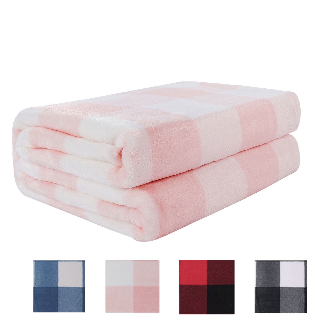 Plaid Soft Plush Fleece Blanket for Sofa Couch Bed, 30" x 40", Pink and White