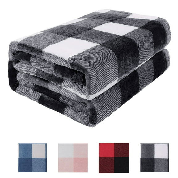 Plaid Soft Plush Fleece Blanket for Sofa Couch Bed, 60" x 78", Black and White
