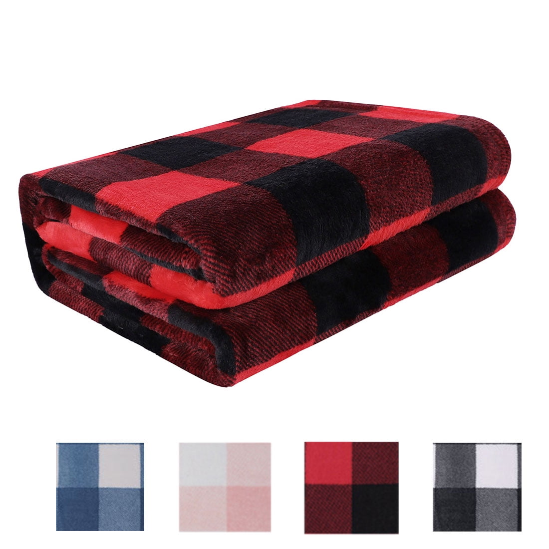 Plaid Soft Plush Fleece Blanket for Sofa Couch Bed, 60" x 78", Scarlet+Black
