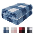 thumbnail image 1 of Plaid Soft Plush Fleece Blanket for Sofa Couch Bed Blue and White, 50" x 60", 1 of 8