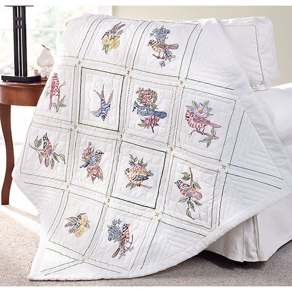 Plaid Song Birds Lap Quilt Top