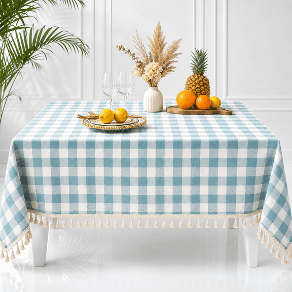 Plaid Square Tablecloth-cotton Blend Gingham Table Cloth For Kitchen Restaurant Farmhouse Spring Summer Holiday Decor (55x55 Inch Aqua)