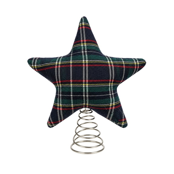 Plaid Star Tree Topper Ornament, Fabric Christmas Decoration, Vintage Mini Tree Topper, Indoor Holiday Party Ornament, Festive Tabletop Decor for Christmas