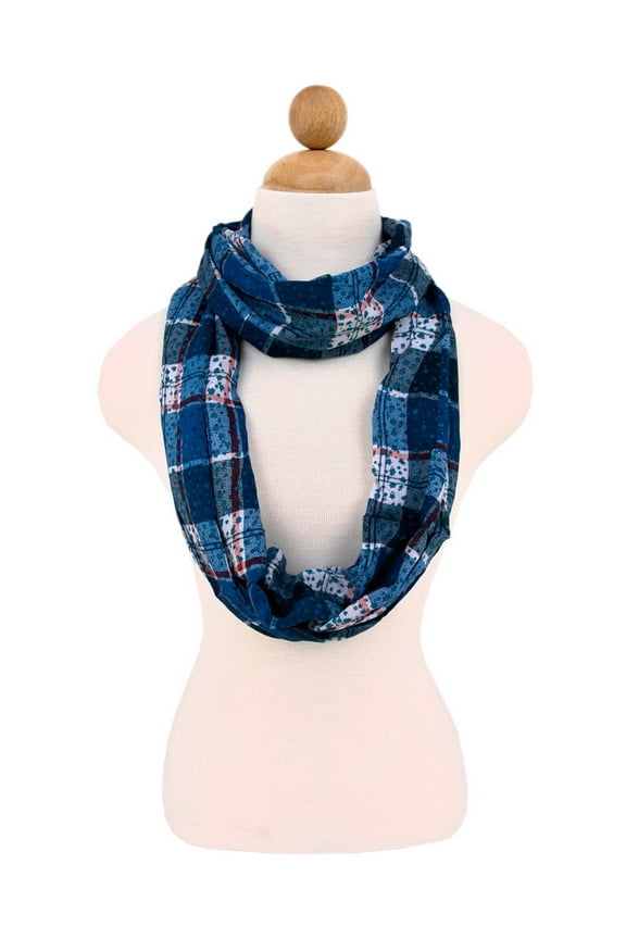 Plaid Stars Print Infinity Loop Fashion Scarf