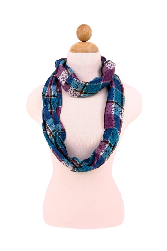 Plaid Stars Print Infinity Loop Fashion Scarf