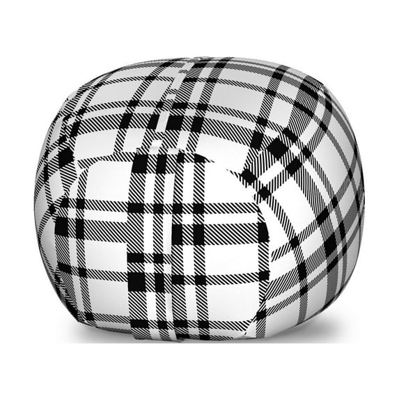 Plaid Storage Toy Bag Chair, Black and White Tartan Pattern Graphic Grid Art Design with Traditional Influences, Stuffed Animal Organizer Washable Bag, Large Size, Black White, by Ambesonne