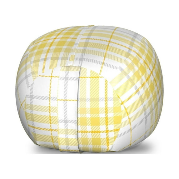 Plaid Storage Toy Bag Chair, Classical Retro Style Pastel Tone Repeating British Style Pattern, Stuffed Animal Organizer Washable Bag, Small Size, Mustard Pale Grey, by Ambesonne