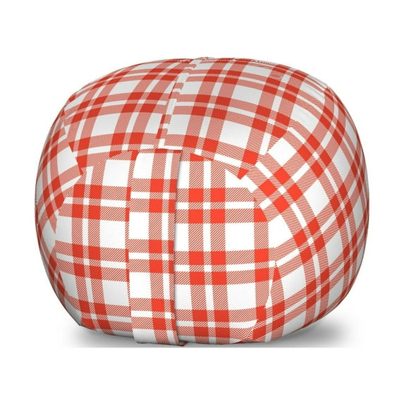 Plaid Storage Toy Bag Chair, Colored and Checkered Country Picnic Pattern Repeating Squares Stripes Modern, Stuffed Animal Organizer Washable Bag, Small Size, Vermilion White, by Ambesonne