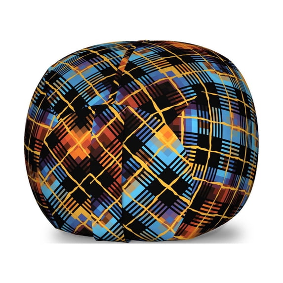Plaid Storage Toy Bag Chair, Contemporary Design of Geometrical Diagonal Tartan Pattern with Intersecting Lines, Stuffed Animal Organizer Washable Bag, Small Size, Multicolor, by Ambesonne