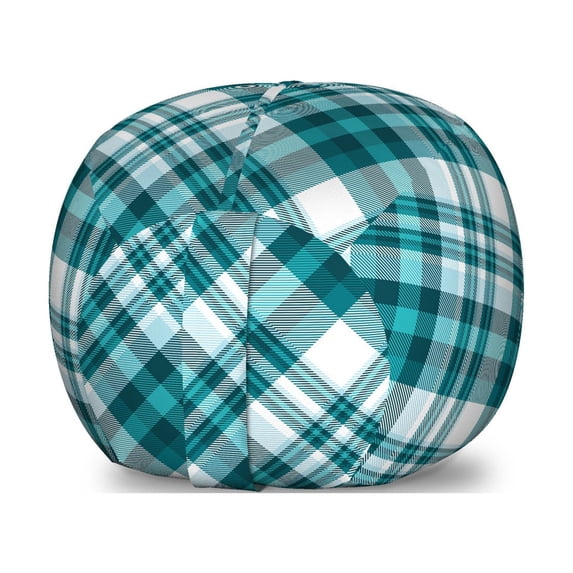 Plaid Storage Toy Bag Chair, Tartan Pattern from Checkered Like Layout Classic Striped Squares, Stuffed Animal Organizer Washable Bag, Large Size, Petrol Blue and Pale Blue, by Ambesonne