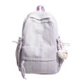 thumbnail image 1 of Plaid Stripe School Backpack, Waterproof Laptop Backpack with Pendant, Nylon Lightweight Bag for Travel Work College, Purple, 1 of 8