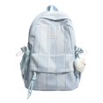 thumbnail image 1 of Plaid Stripe School Backpack, Waterproof Laptop Backpack with Pendant, Nylon Lightweight Bag for Travel Work College (Blue), 1 of 10