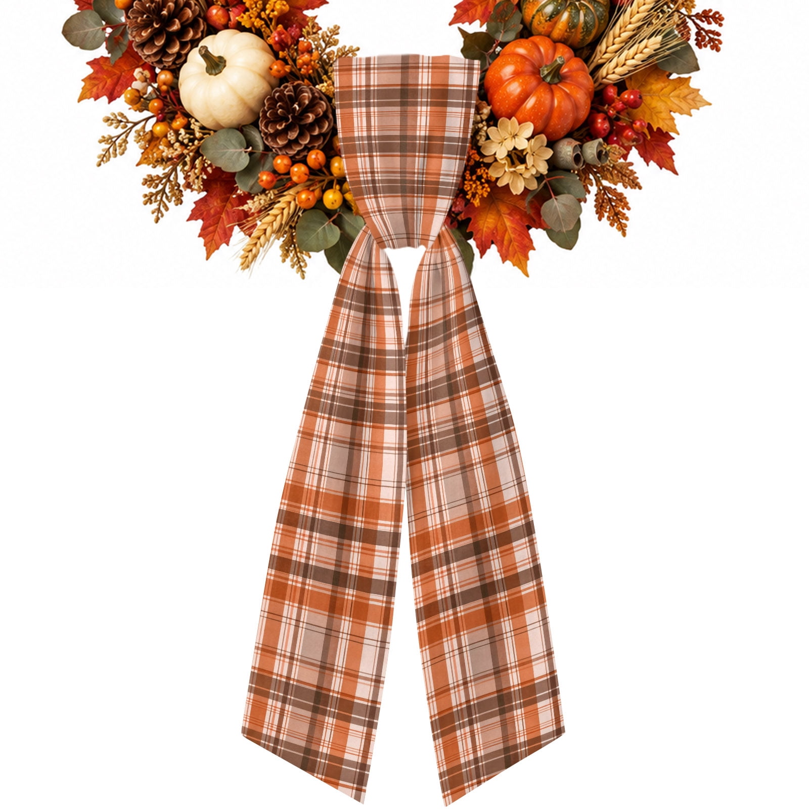 Plaid Stripe Wreath Sash for Front Door, Gingham Minimalist Terracotta ...