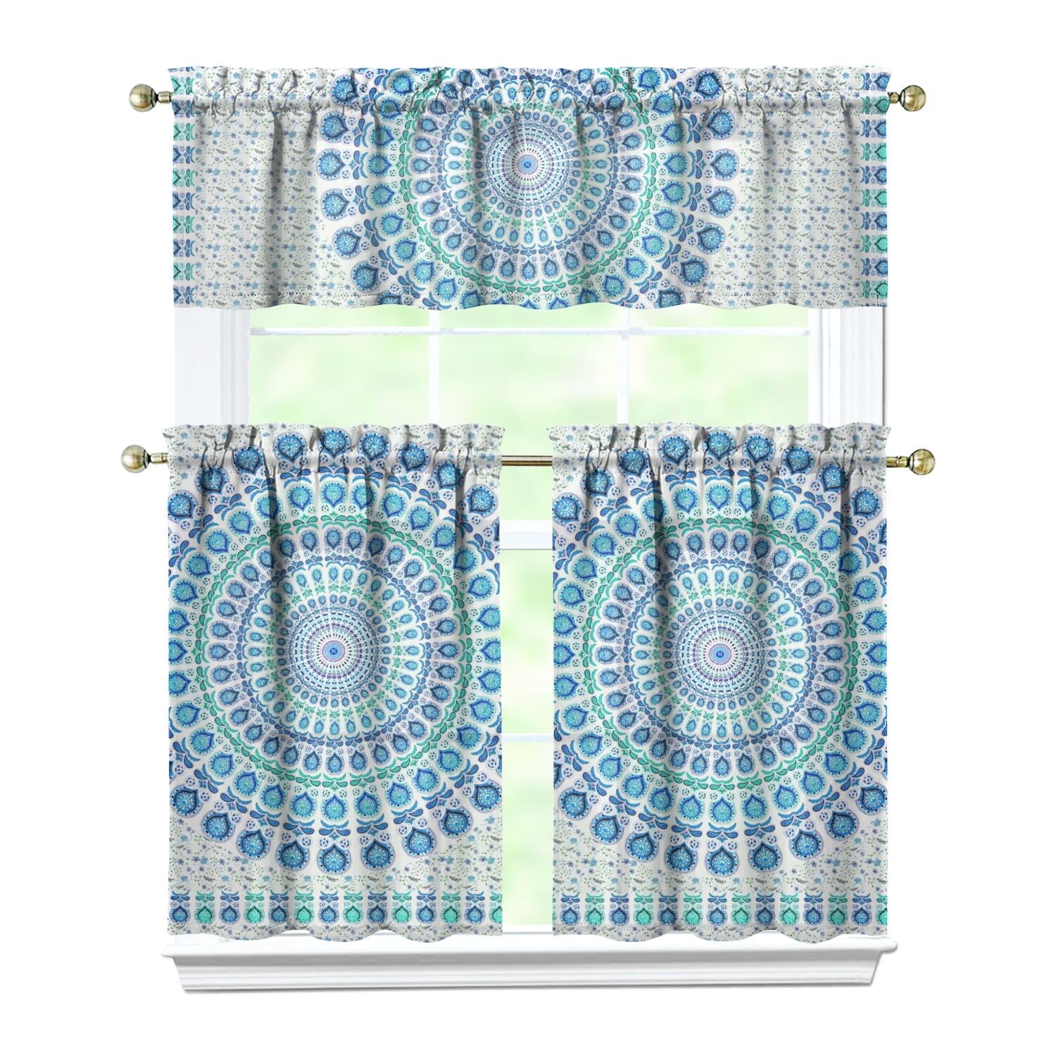 Plaid Stripes Kitchen Curtains 3 Piece Set - Nordic Style Tier ...