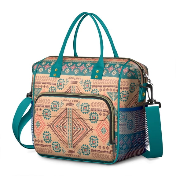 Plaid & Stripes Symmetrical Cooler Bag - Rustic Style Insulated Food Storage for Travelers