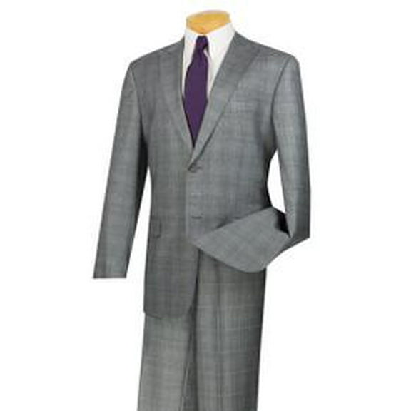 Plaid Suit for Men Gray Regular Fit Flat Front Pants Church Wedding Business Vinci 2RW-1