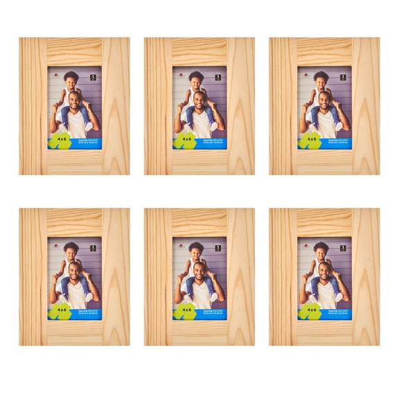 Plaid Surfaces Wood Frame Value Set, 6 Piece Set of 4" x 6" Wood Frames with Easel