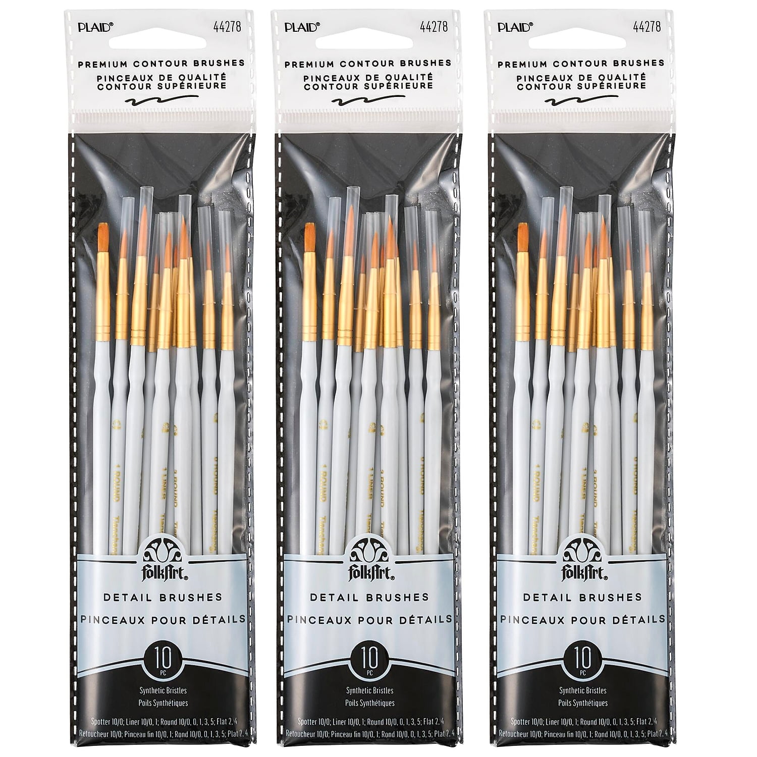 Plaid Synthetic Taklon Round Brush Set Round Brush 10/Pack 3 Packs/Bundle (FLK44278-3)