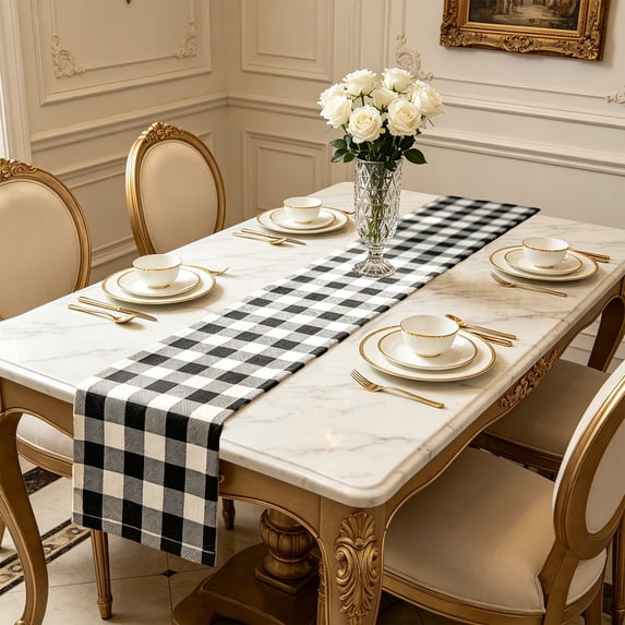 Plaid Table Runner Checkered Table Runners Black and White Table Runner Buffalo Check Table Runners Easy Care Farmhouse Table Runner for Christmas Dinner Home Kitchen Thanksgiving Decor 13 x 70 Inch