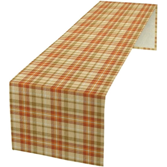 Plaid Table Runner, Fall Thanksgiving Harvest Checkered Pattern Print Seasonal Table Runner for Kitchen Dinning Coffee Table Decor Home Party Holiday, 13x70 Inch