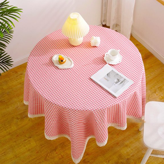 Plaid Tablecloth 39x59 Inch | Cotton Linen Blend, Washable, Wrinkle Resistant, Heavyweight | Tassel Trim, Stain Resistant, Brown/Green/Pink/Red/Blue | Indoor Outdoor Dining, Picnic, Restaurant Decor