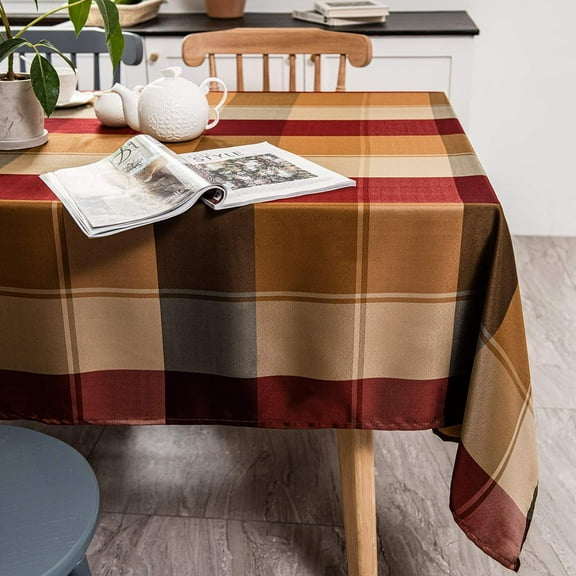 Plaid Tablecloth Rectangle Cotton Linen Textured Holiday Table Cover Spillproof Water Wrinkle Resistant Vintage Tabletop Decoration Kitchen Dining Room, 60" x 84", Red Checkered