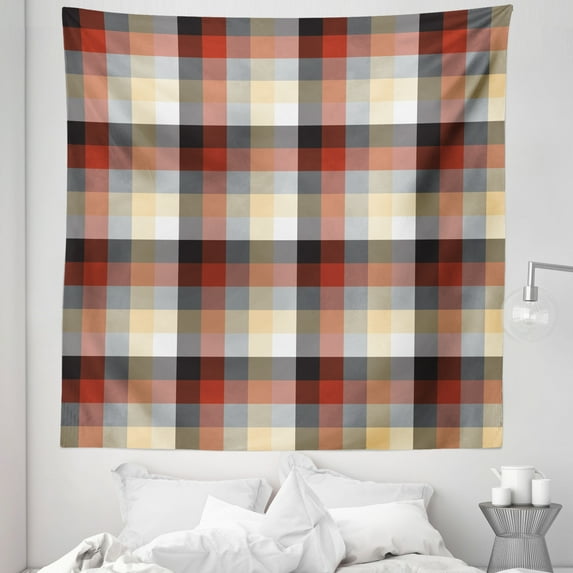 Plaid Tapestry, Checkered Squares Pattern with Colorful Quilt Design Abstract Geometric Arrangement, Fabric Wall Hanging Decor for Bedroom Living Room Dorm, 5 Sizes, Multicolor, by Ambesonne