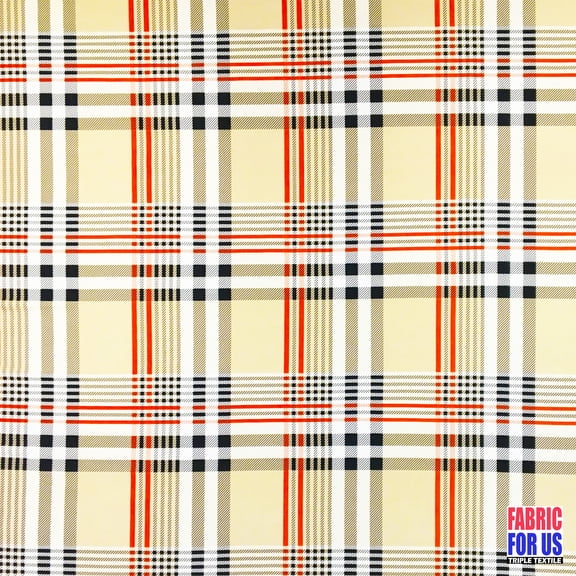 Plaid/Tartan Design Taupe Color Poly-Spandex Stretch Fabric 58"/60" Wide