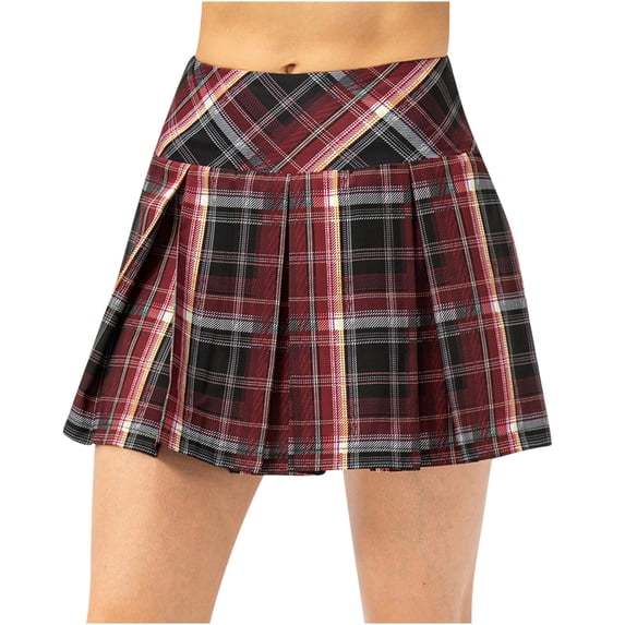 Plaid Tennis Skirt Athletic Pleated Mini Skirt Performance Golf A Line Skorts Skirts for Women with Pockets (Large, Red)