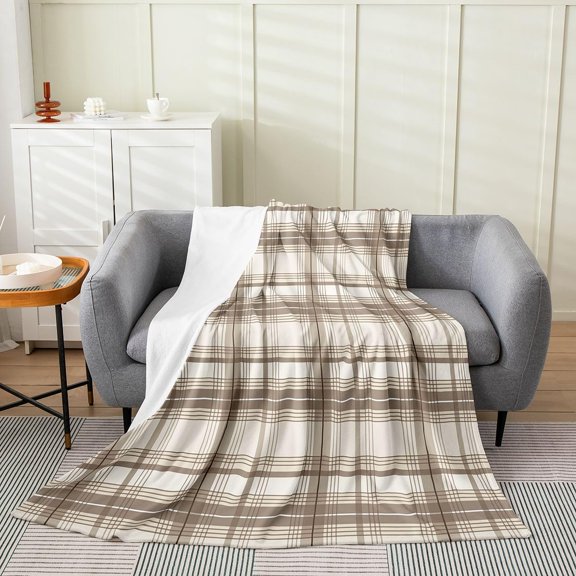 Plaid Throw Blanket for Couch Soft Flannel Fleece Bed Blanket Brown Buffalo Checkered Blanket for Living Room