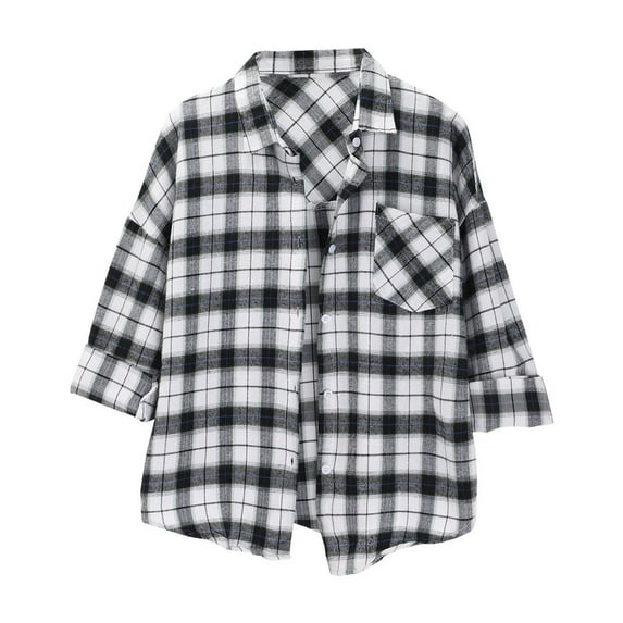 Plaid Tops for Women, Yigetop Spring and Autumn Style Women's Plaid Shirt Jacket Shirt inner Wear Top. Women's Plaid Shirt Black 2XL