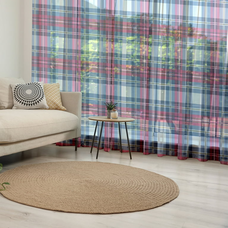 Plaid Tulle Curtains with Rod Pocket Classical British Tartan Design with a Modern Look Pink and Blue Tile Pattern Sheer Drape for Wedding Party 2
