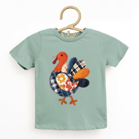 Plaid Turkey Patchwork Print - Toddler Short Sleeve Graphic T-Shirt