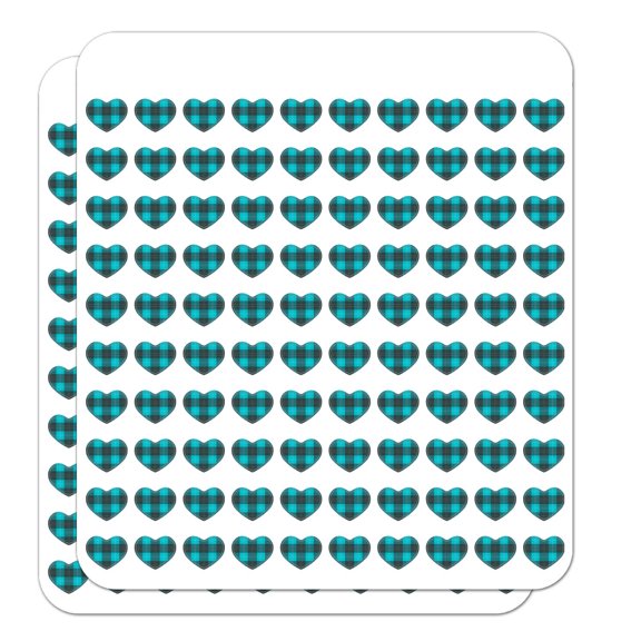 Plaid Turquoise Teal Gray Grey Pattern Heart Shaped Planner Calendar Scrapbook Craft Stickers