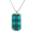 thumbnail image 1 of Plaid Turquoise Teal Gray Grey Pattern Military Dog Tag Pendant Necklace with Chain, 1 of 4