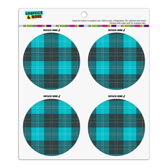 Plaid Turquoise Teal Gray Grey Pattern Refrigerator Fridge Locker Vinyl Circle Magnet Set