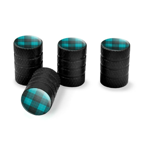 Plaid Turquoise Teal Gray Grey Pattern Tire Rim Wheel Aluminum Valve Stem Caps