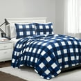 thumbnail image 1 of Plaid Ultra Soft Faux Fur Light Weight All Season Comforter Navy 3Pc Set Full/Queen, 1 of 11