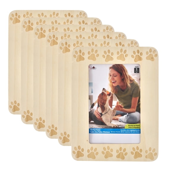 Plaid Unfinished Wood Pet Paw Frame Set, 6 pack